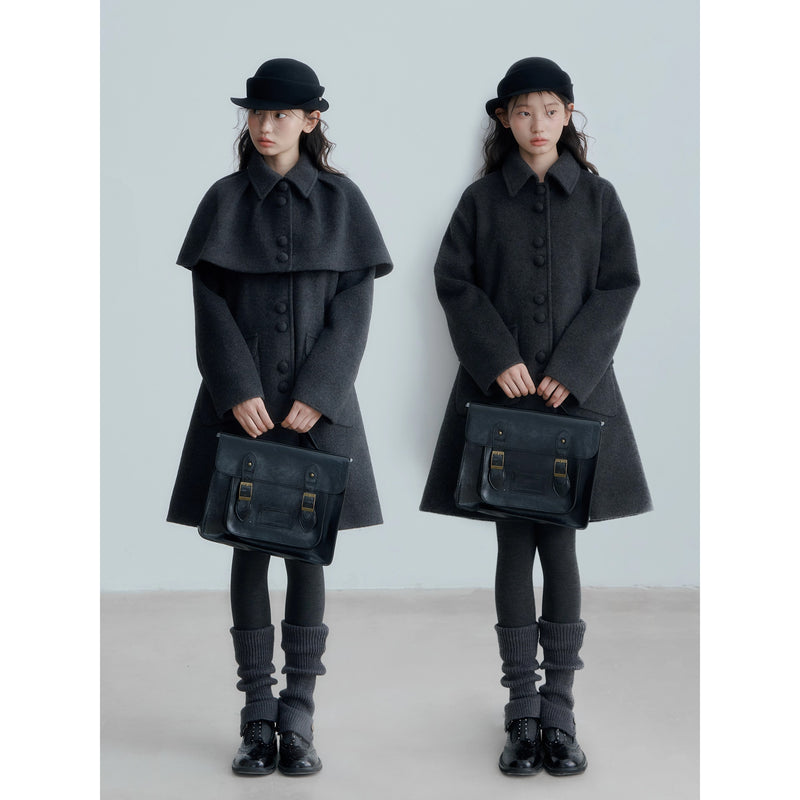 Charcoal  Gray Cape Wool Coat