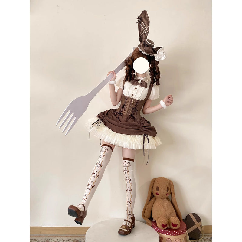 うさぎのお嬢様のコルセットジャンパースカートとフリルブラウス - Brown[2026年2月上旬-3月上旬発送予定]