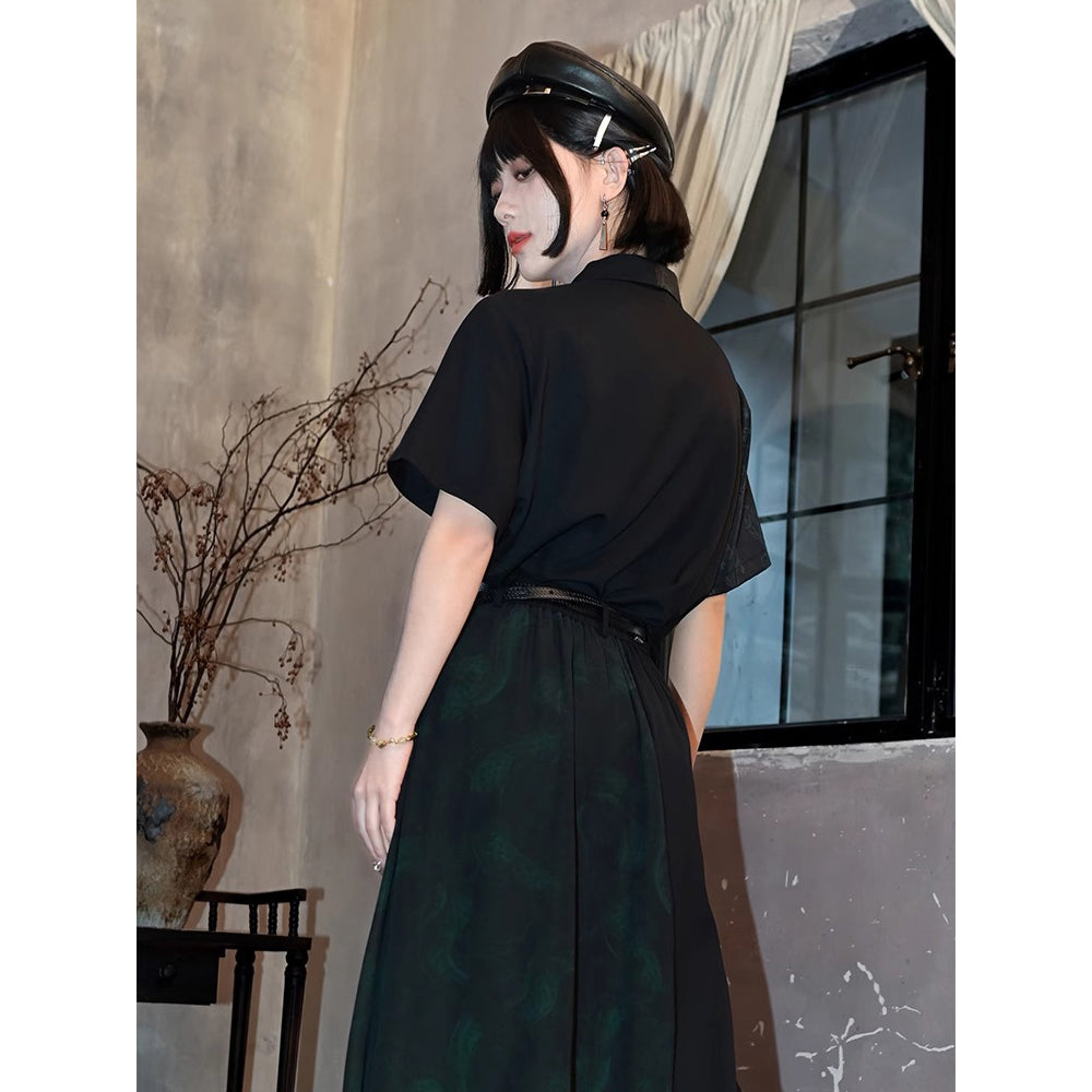 暗闇の蛇の刺繍アシンメトリーシャツ – ManusMachina