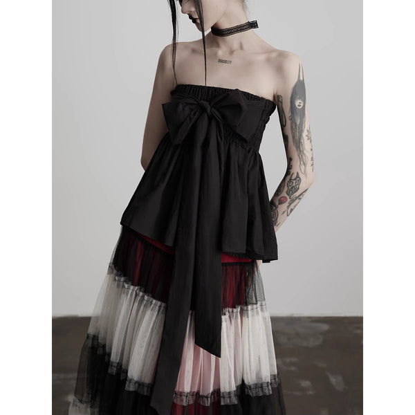 Black Ribbon Bustier Tube Top