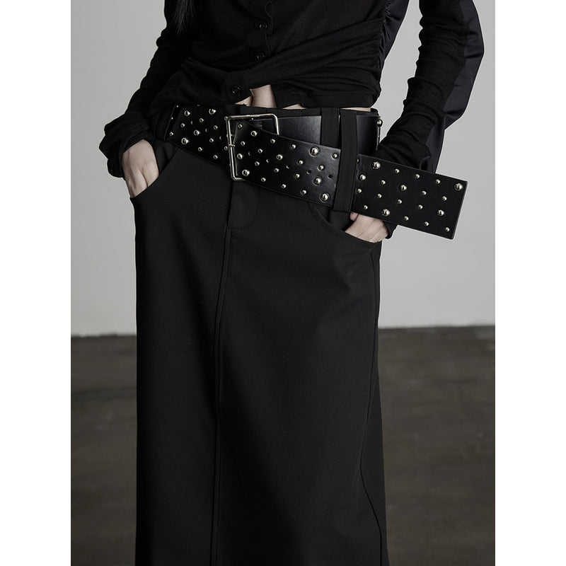 Black Straight Skirt with Belt