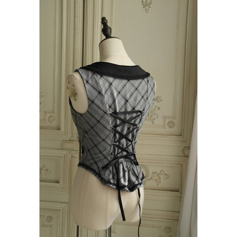 薄墨の格子柄ベスト[2026年3月下旬-4月下旬発送予定]