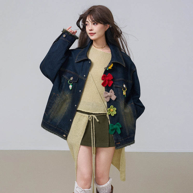 花とリボンを編んだデニムジャケット – ManusMachina
