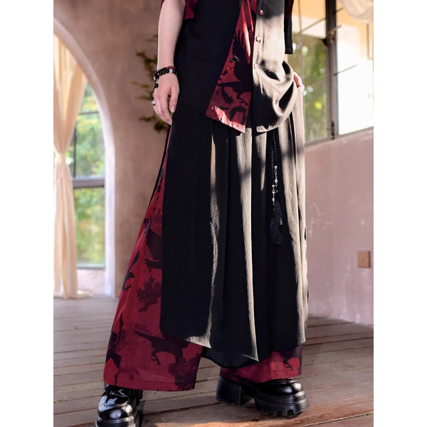 夕闇の黒鴉のレイヤードワイドパンツ