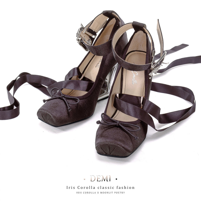 Demi Pointe High Heel Pumps (Double Ankle Strap) - Dark Purple / Silver Heel[2025年11月中旬-12月上旬発送予定]