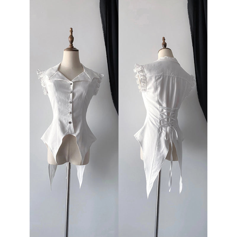 西洋貴族のヴィクトリアントップスとフリルスカート - White
