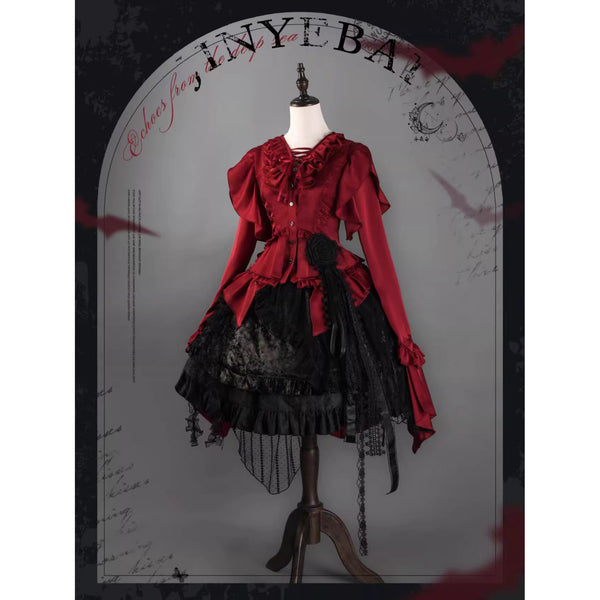 伯爵令嬢のヴィクトリアンテールブラウスとコルセットスカート - Wine Red × Black[2025年10月上旬-10月下旬発送予定]