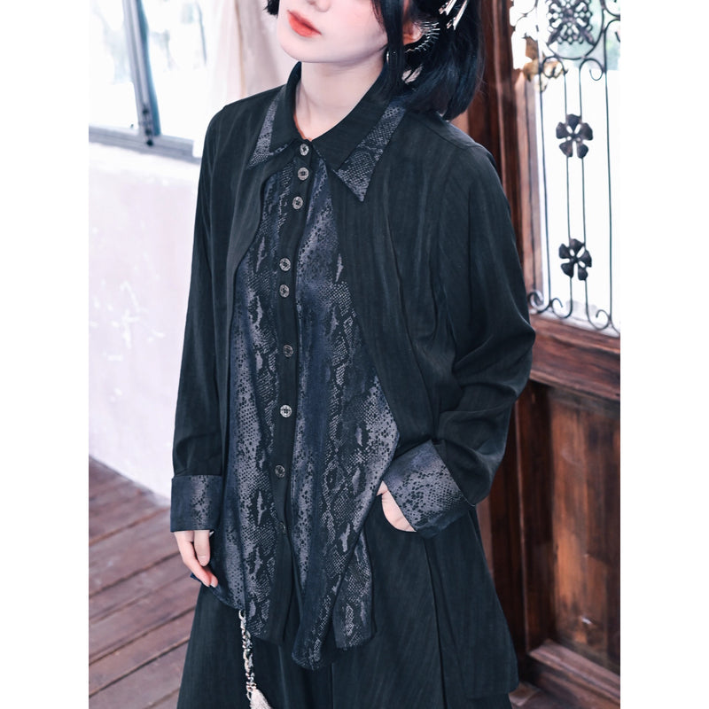 漆黒の蛇鱗レイヤードブラウス