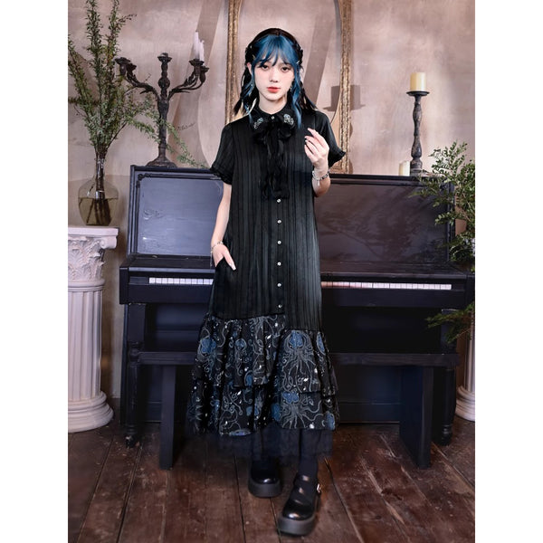 青藍の海月のシャツワンピース