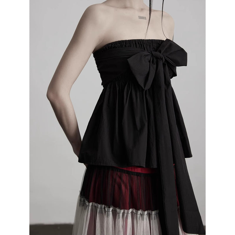 Black Ribbon Bustier Tube Top