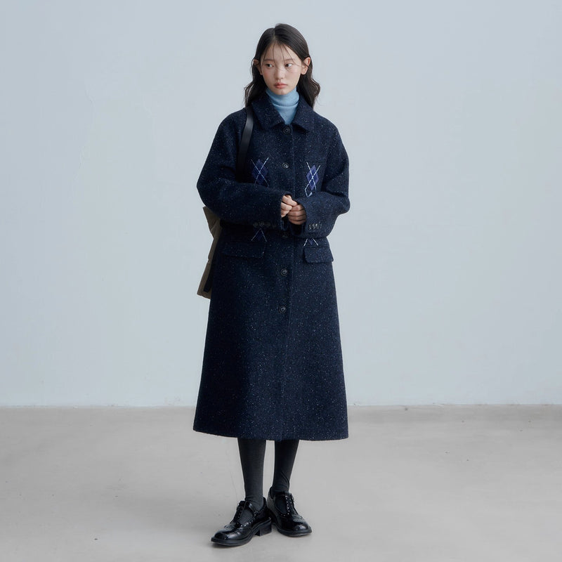 Dark Navy Argyle Wool Coat