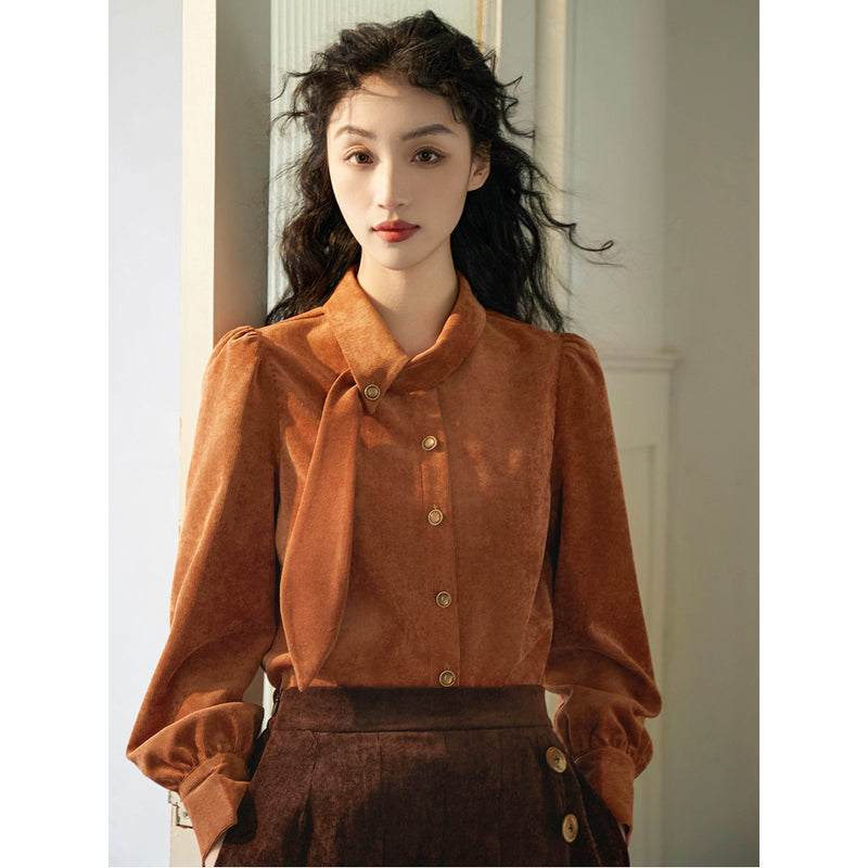 Orange Brown Corduroy Blouse