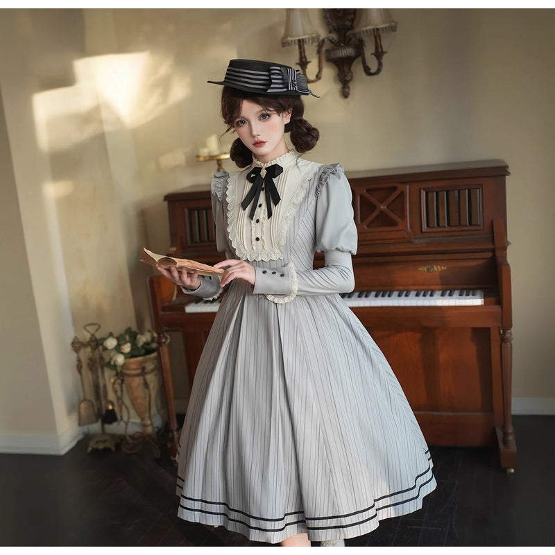 霧の都のお嬢様のクラシカルワンピース - Light Gray[2025年10月上旬-10月下旬発送予定]