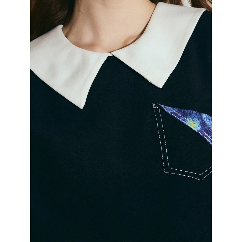 星月夜と馬の石膏像の刺繍ドッキングワンピース