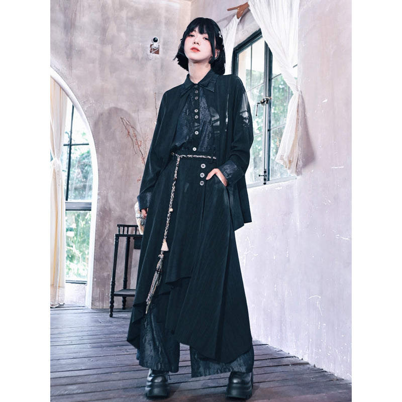 漆黒の蛇鱗ワイドドレープパンツ
