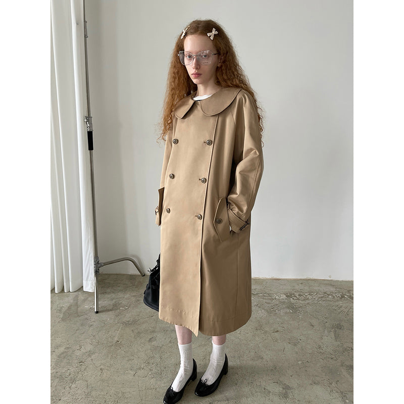 Khaki Doll Collar Detachable Hooded Trench Coat