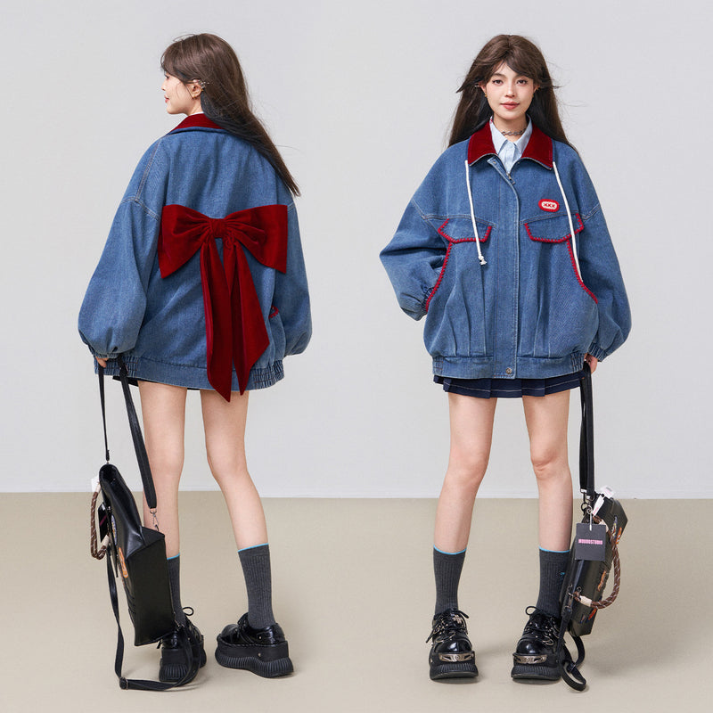 真っ赤なリボンのデニムジャケット – ManusMachina