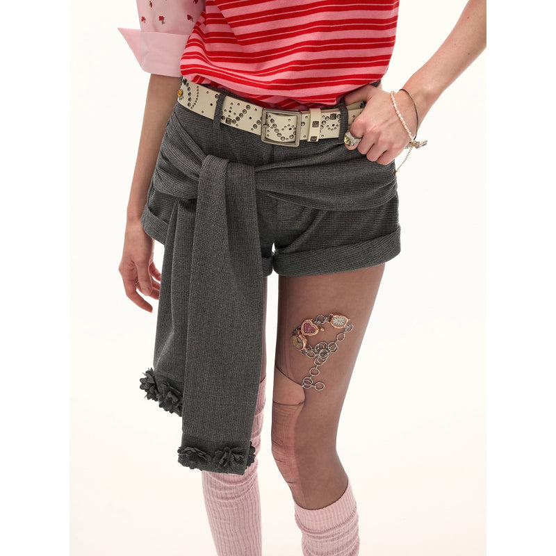 Gray Waist Wrapped Shorts