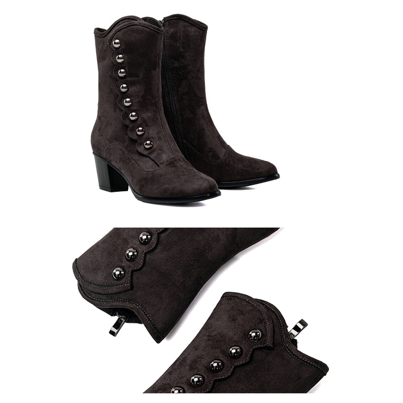 Victorian Round Toe Buttoned Short Boots - Dark Brown[2024年11月下旬-12月中旬発送予定]