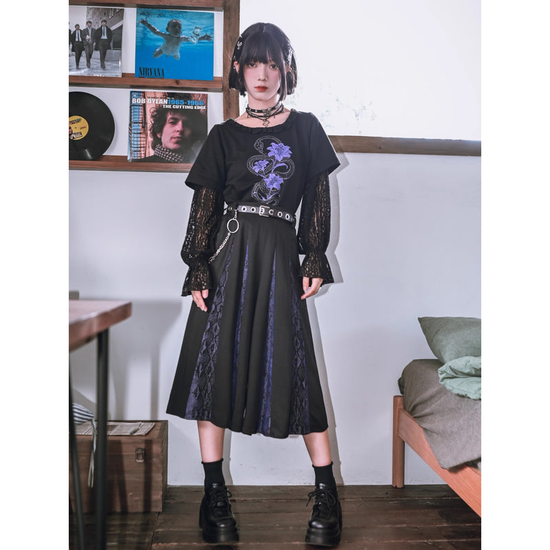 藍紫の蛇鱗クロップドパンツ