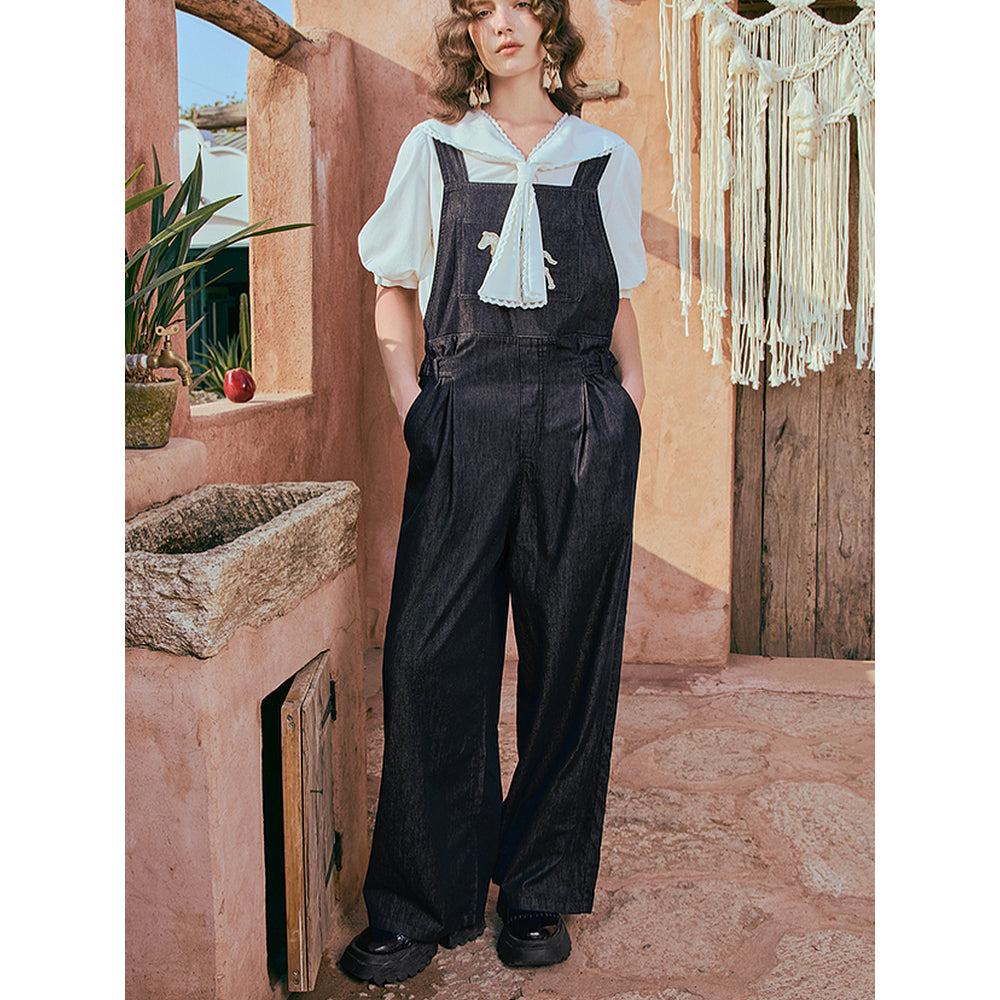 馬の石膏像の刺繍デニムサロペットパンツ – ManusMachina