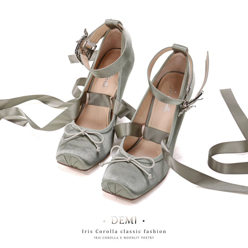 Demi Pointe High Heel Pumps (Double Ankle Strap) - Gray Green / Silver Heel[2025年11月中旬-12月上旬発送予定]
