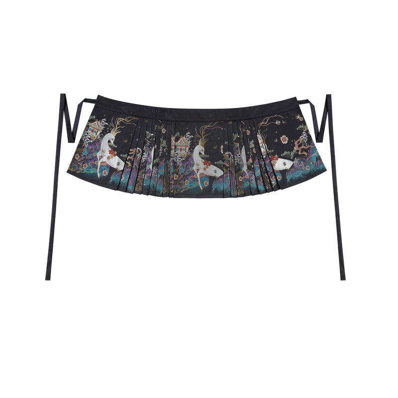 神話の鹿の刺繍プリーツスカートとトップスとベスト