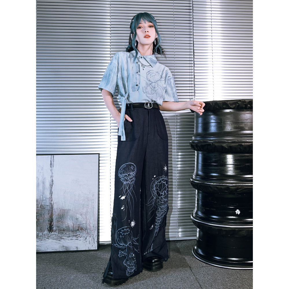 2023SS美品 Y's 水彩フラワープリント 変形アシンメトリーブラウス 2 白銅の海月のアシンメトリーブラウス – ManusMachina