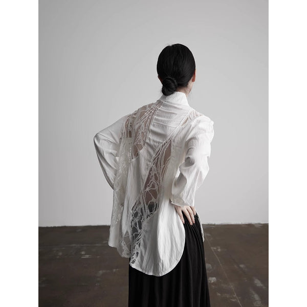 White Slit Lace Blouse