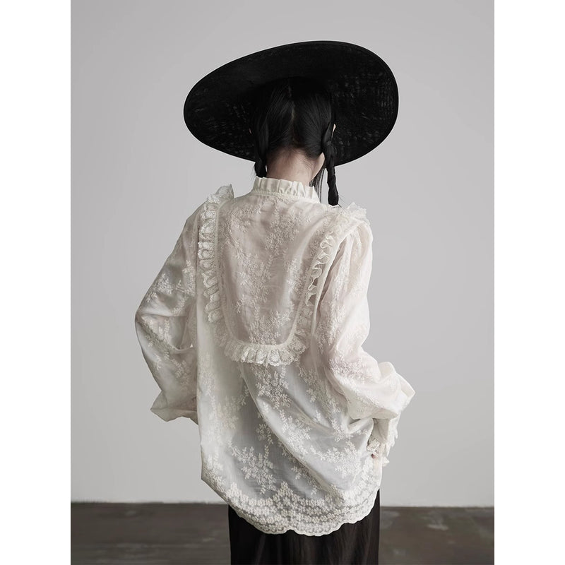 Floral Embroidered Lace Frill Blouse
