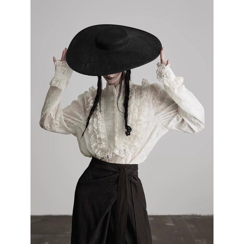 Floral Embroidered Lace Frill Blouse