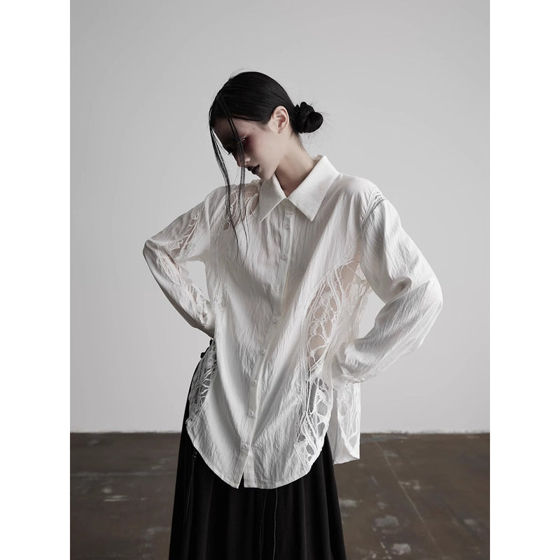 White Slit Lace Blouse