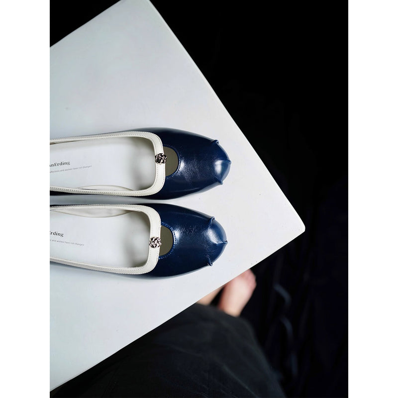 Camellia Round Toe Ballet Shoes - Dark Navy