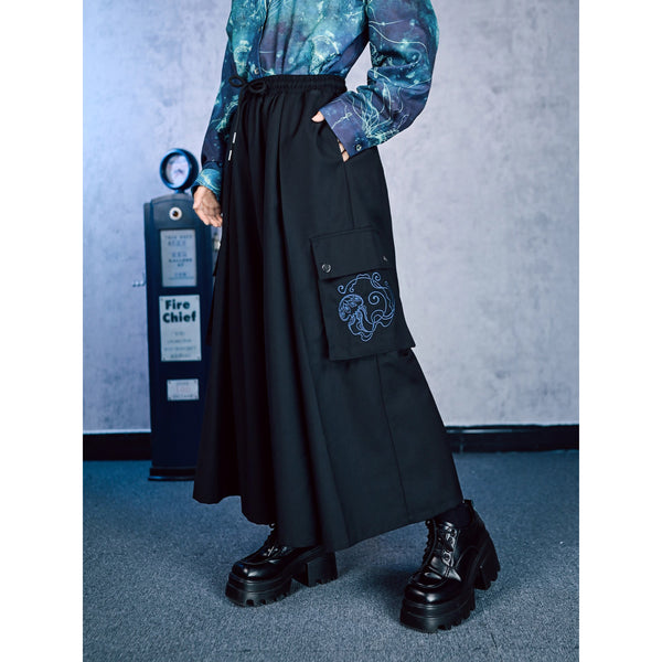 海月の刺繍ドレープワイドパンツ