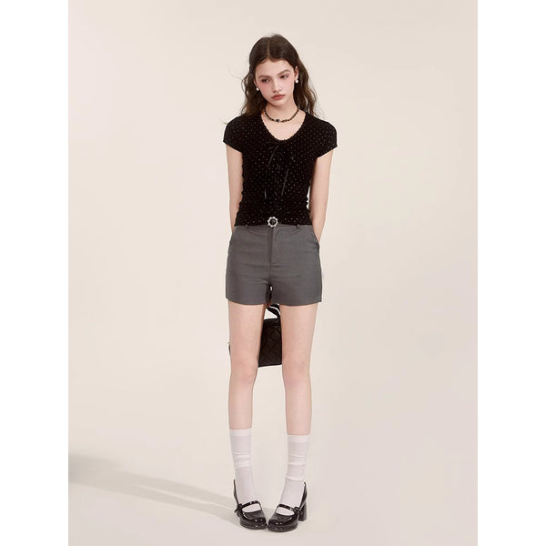 Black Polka Dot Ribbon Top