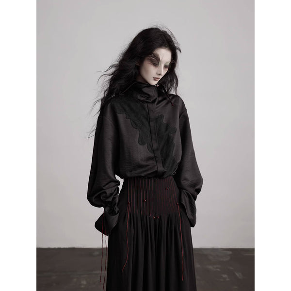 Abstract Embroidered Drawstring Blouse