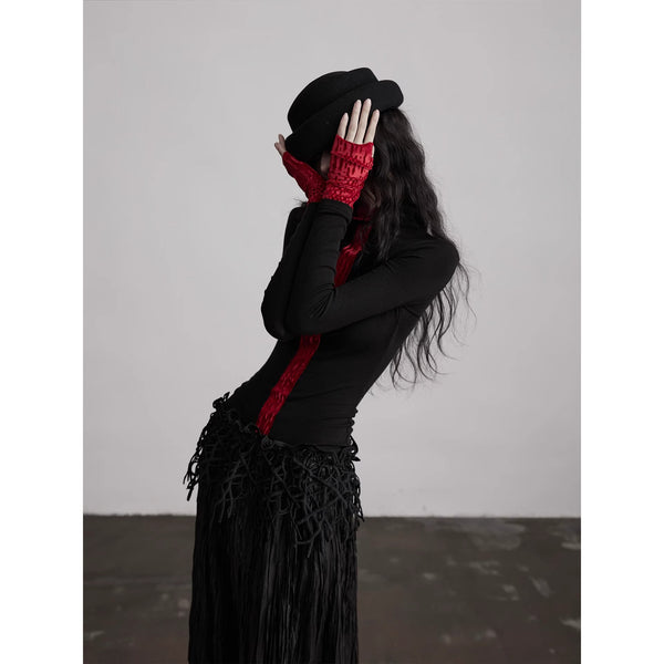 Black Red Slim Fit Top