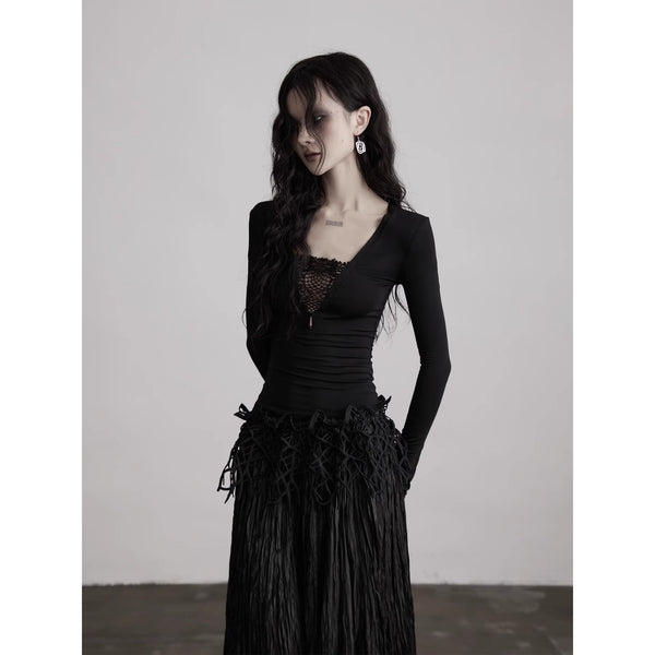 Mesh Lace Black Slim Top