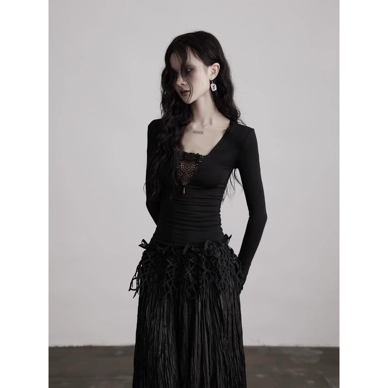 Mesh Lace Black Slim Top