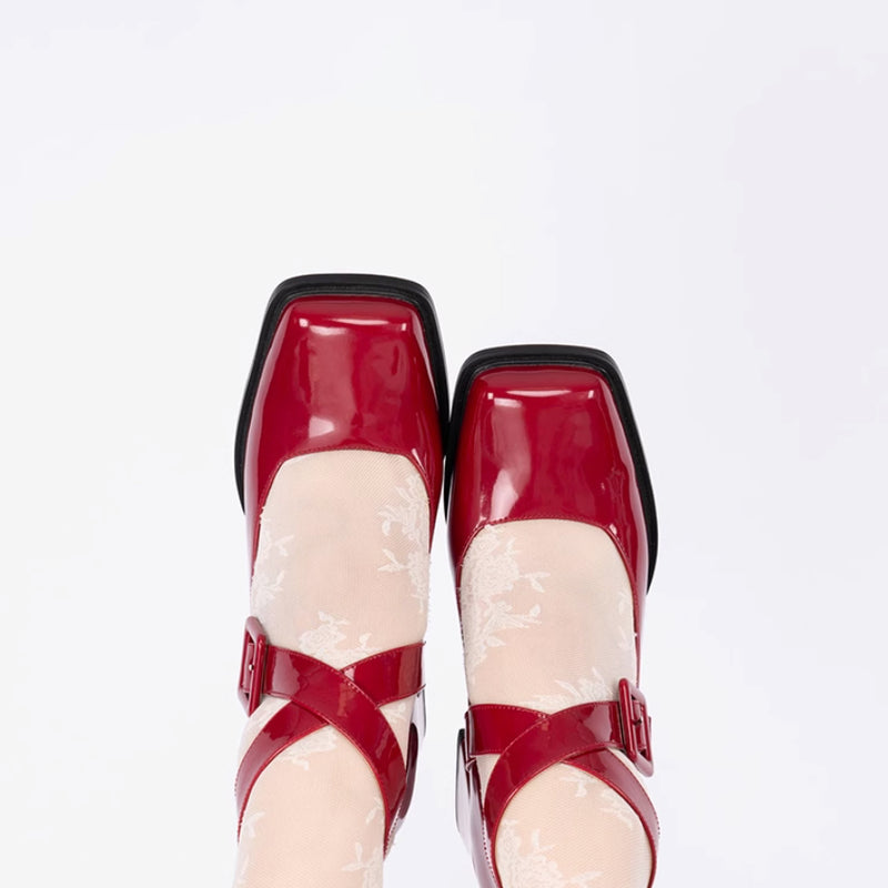 Cross Strap Square Toe Mary Jane Pumps[2025年6月中旬-7月中旬発送予定]