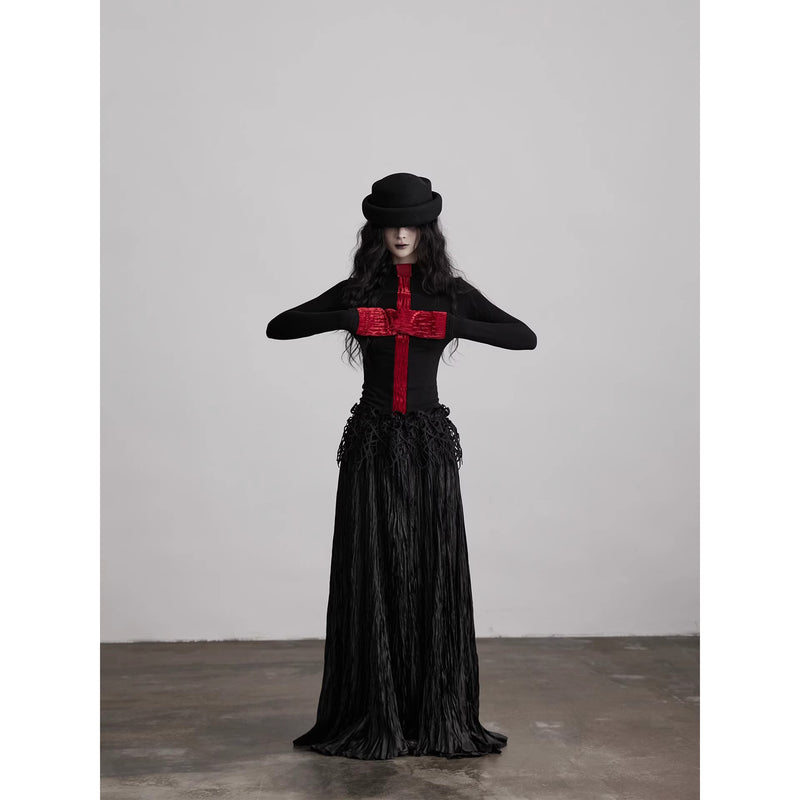 Black Red Slim Fit Top