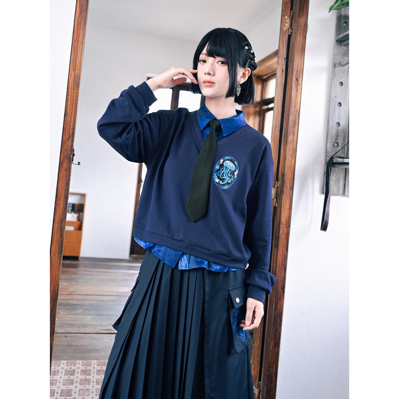 海月の刺繍ドッキングトップス