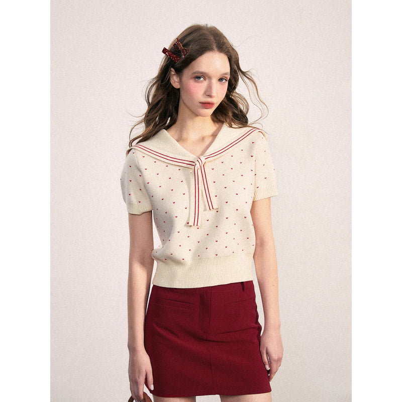 Heart Dot Sailor Knit Top