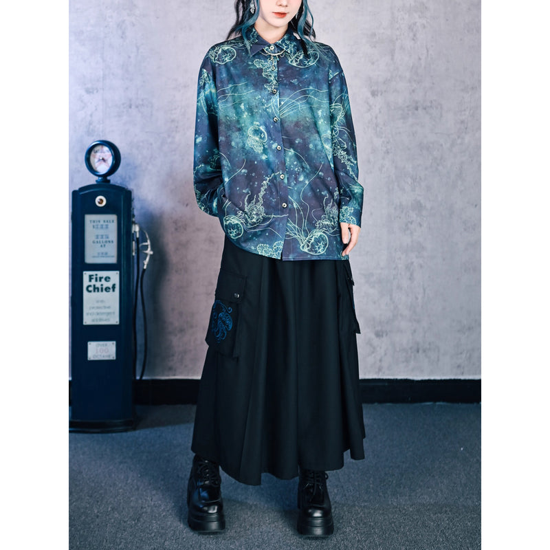 海月の刺繍ドレープワイドパンツ