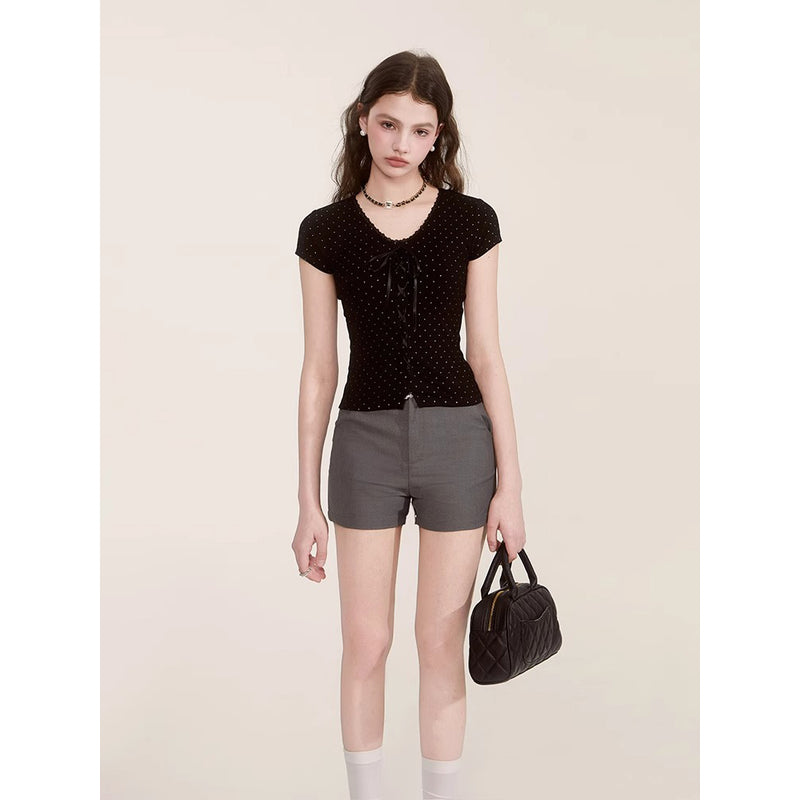 Black Polka Dot Ribbon Top