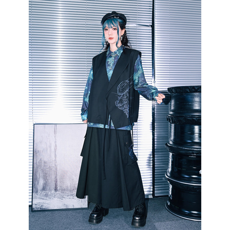 海月の刺繍アシンメトリーベスト