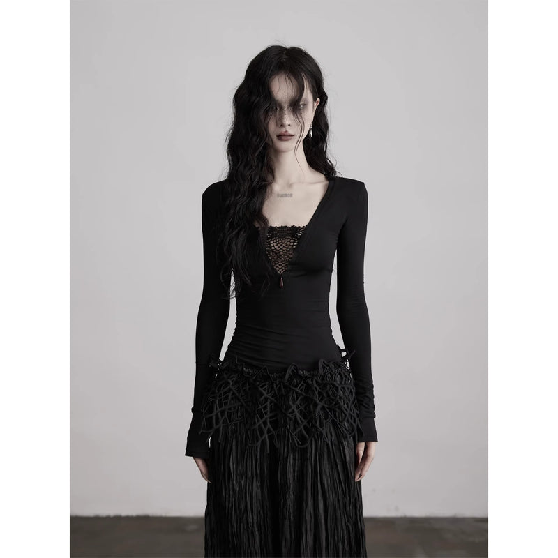 Mesh Lace Black Slim Top