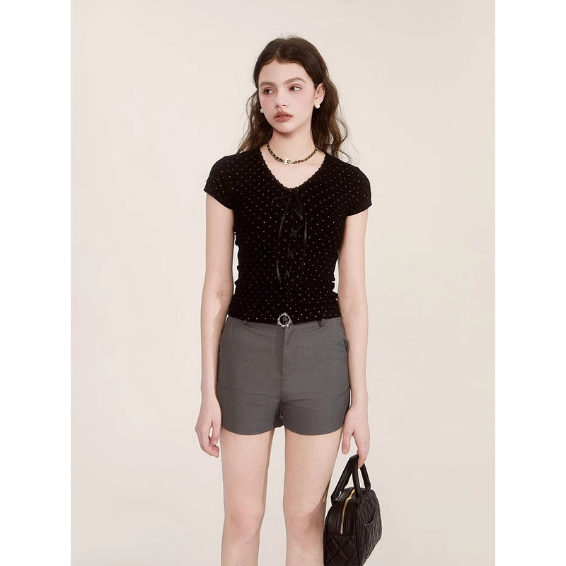 Black Polka Dot Ribbon Top