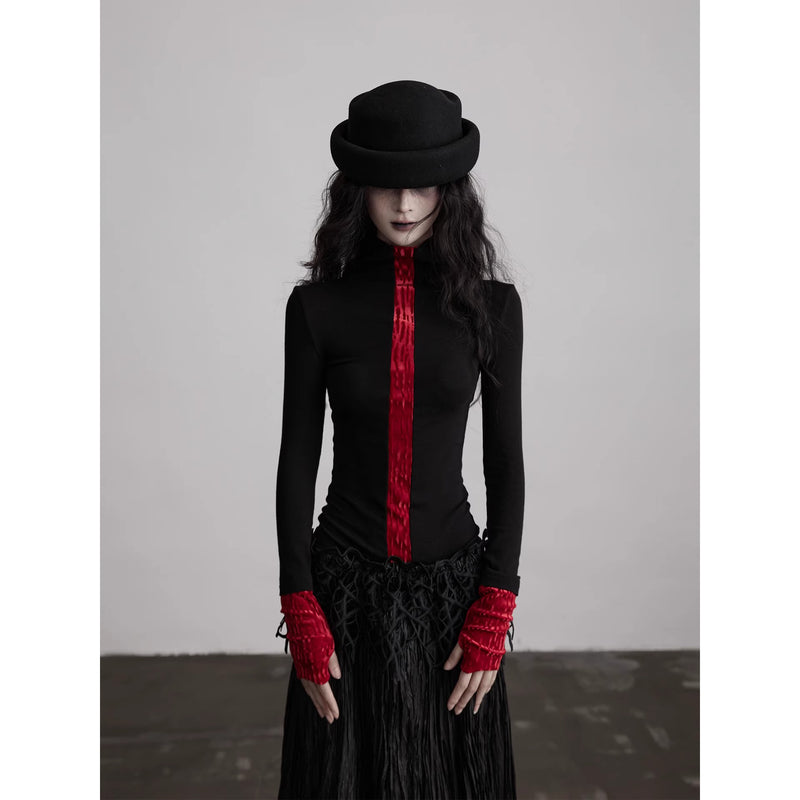 Black Red Slim Fit Top
