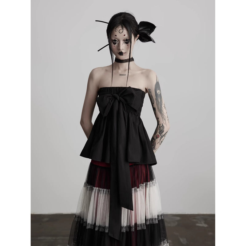 Black Ribbon Bustier Tube Top